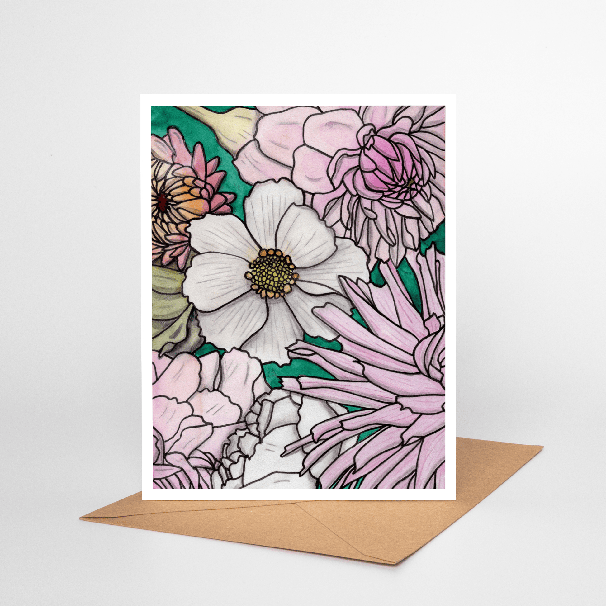 PinkPolish Design Note Cards "Floral #5" Handmade Notecard