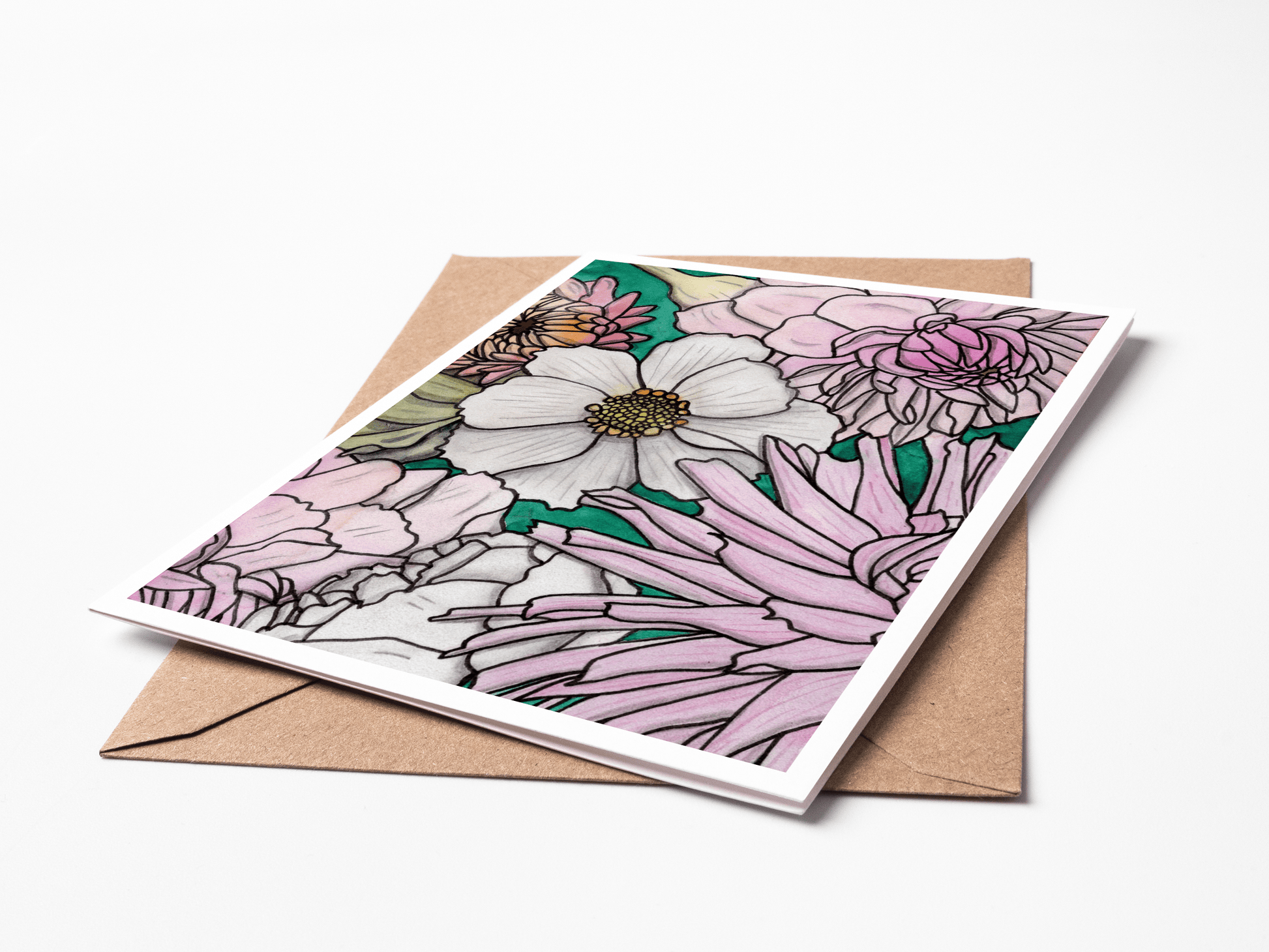 PinkPolish Design Note Cards "Floral #5" Handmade Notecard