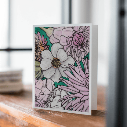 PinkPolish Design Note Cards "Floral #5" Handmade Notecard