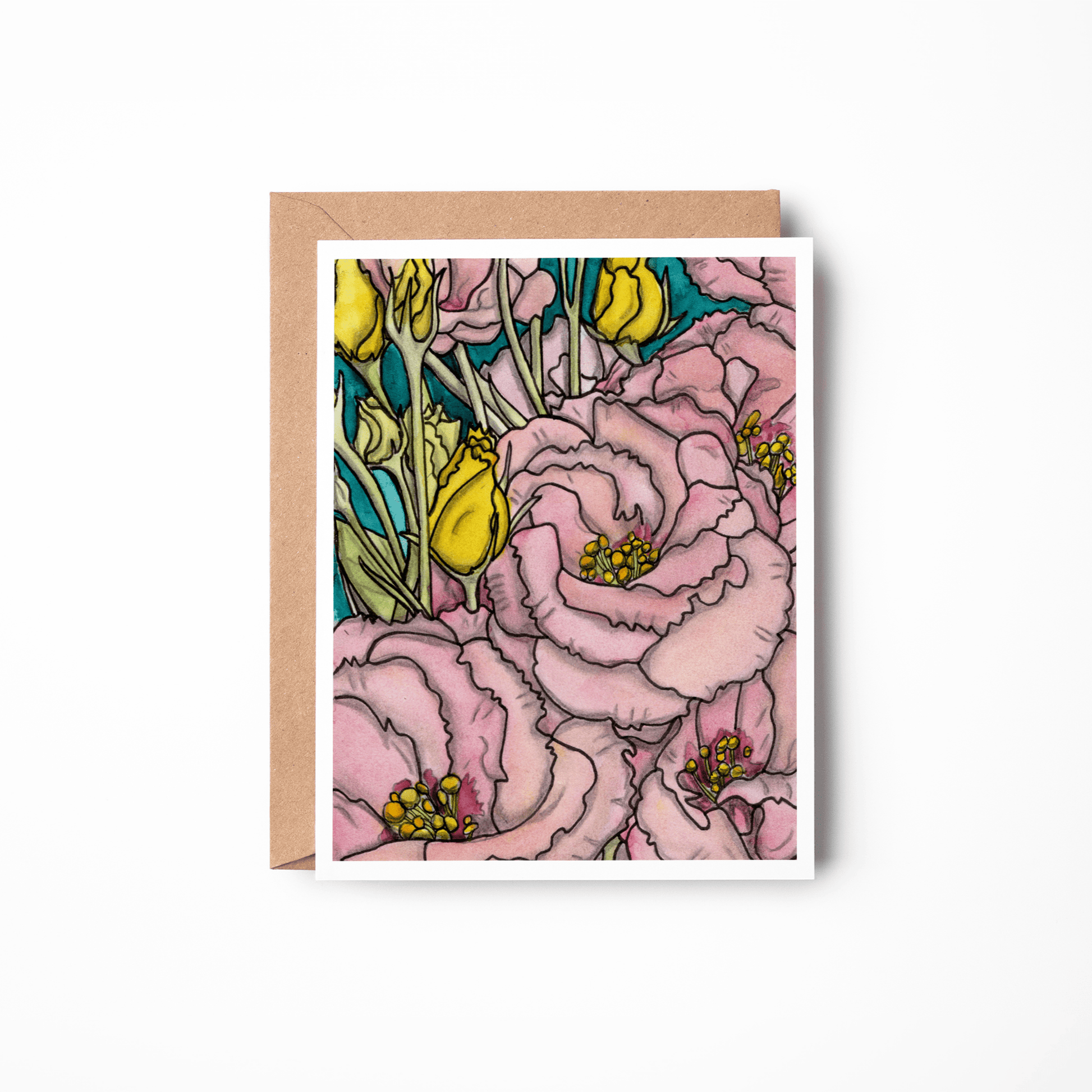 PinkPolish Design Note Cards "Floral #6" Handmade Notecard