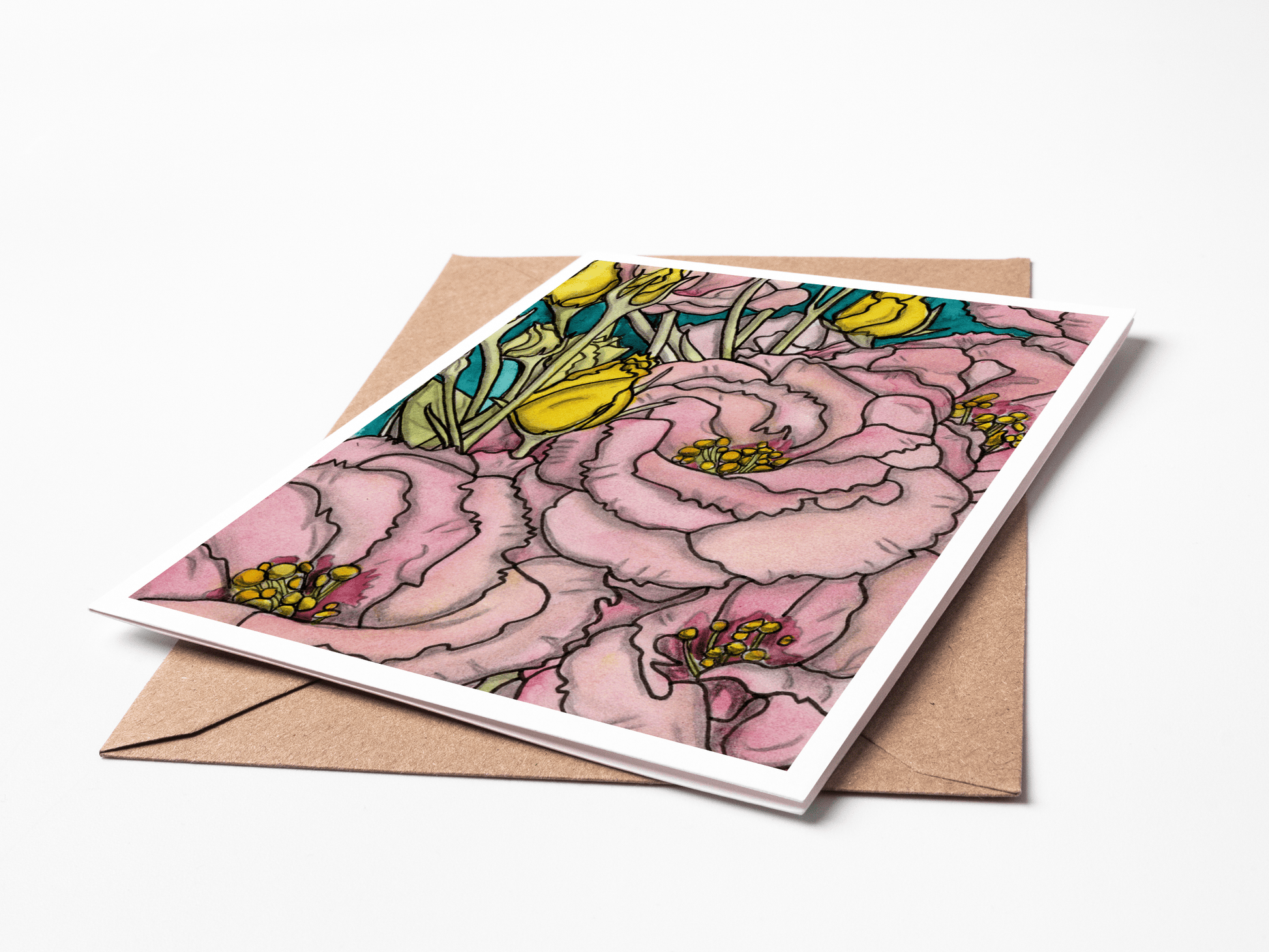 PinkPolish Design Note Cards "Floral #6" Handmade Notecard