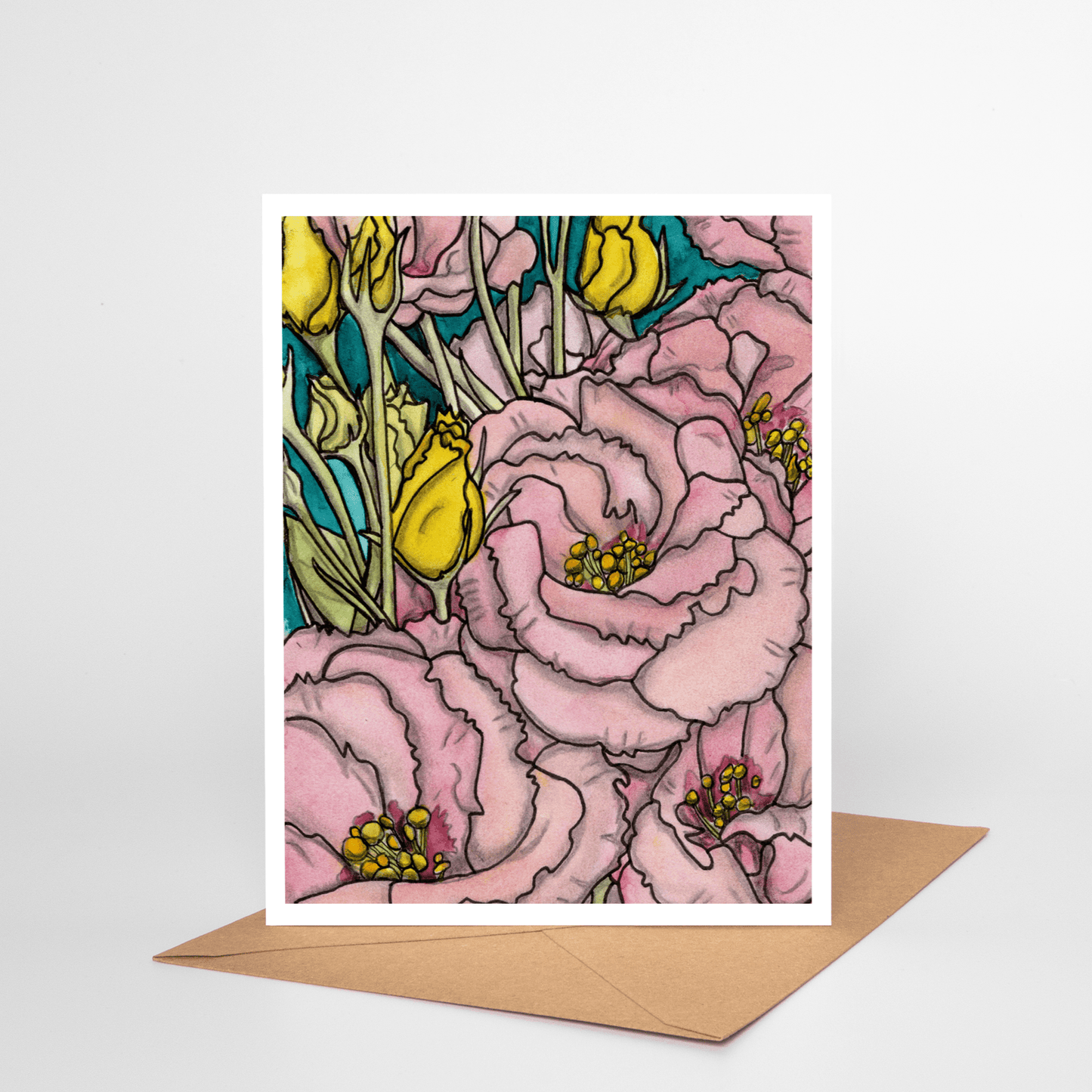 PinkPolish Design Note Cards "Floral #6" Handmade Notecard