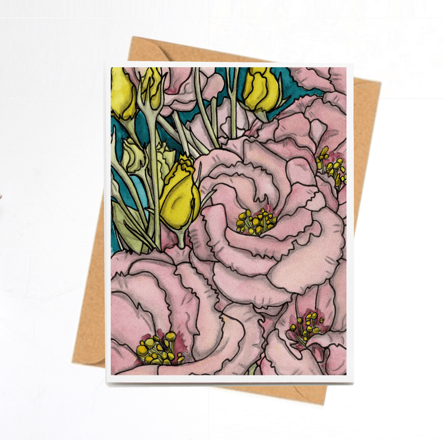 PinkPolish Design Note Cards "Floral #6" Handmade Notecard