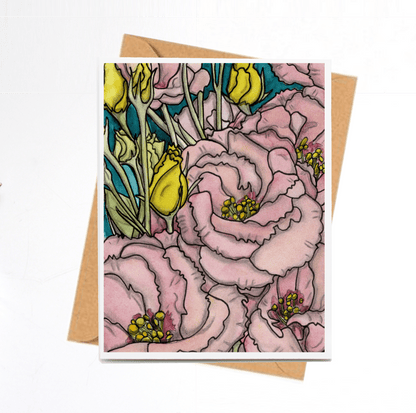 PinkPolish Design Note Cards "Floral #6" Handmade Notecard