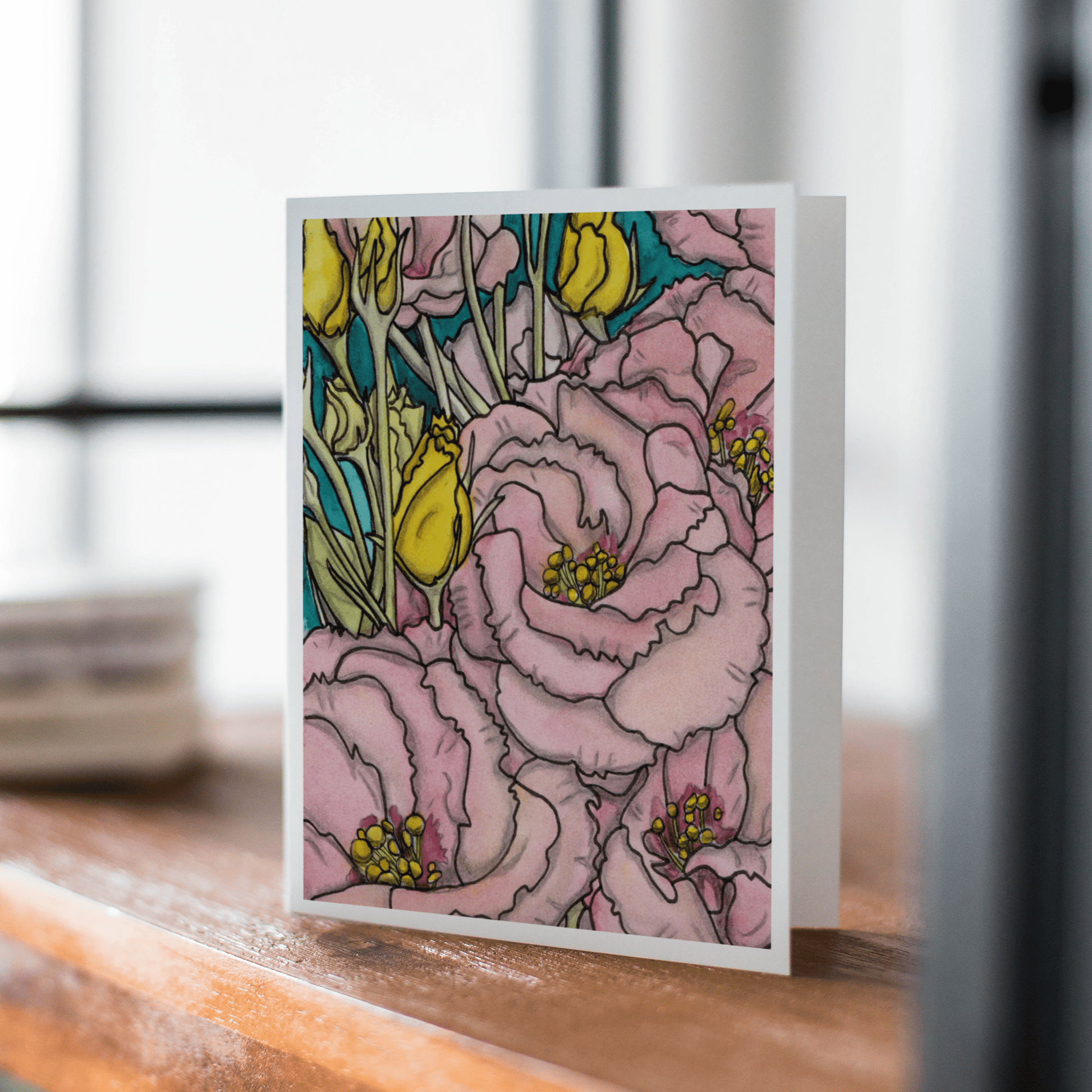 PinkPolish Design Note Cards "Floral #6" Handmade Notecard