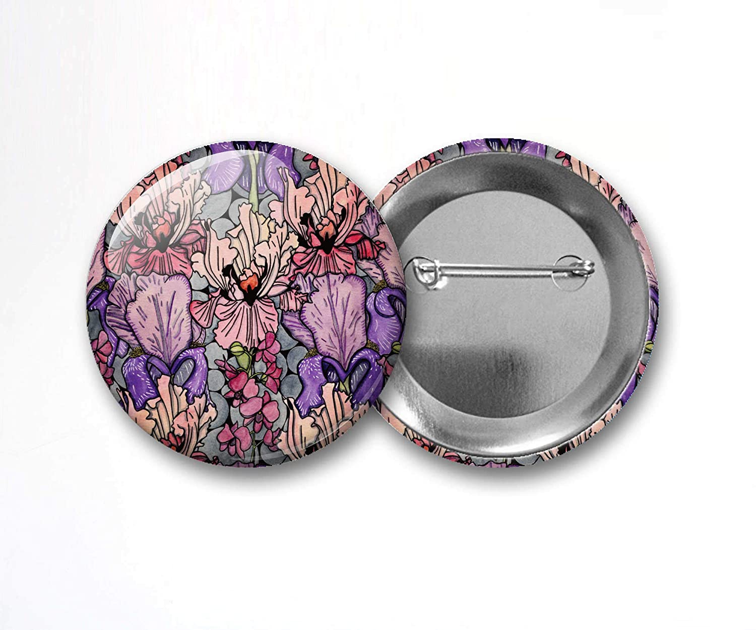 PinkPolish Design Buttons "Floral Repetition" Pin Back Button, 2.25 Inch