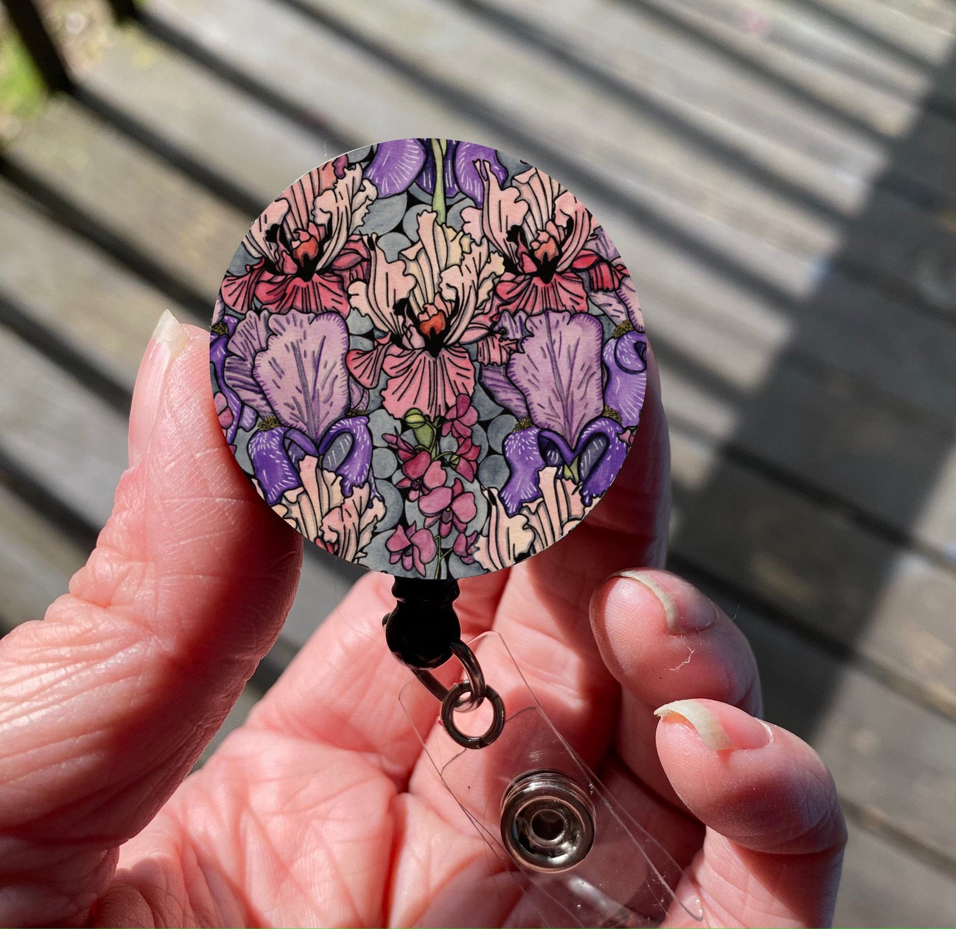 Floral Repetition Retractable Badge Reel