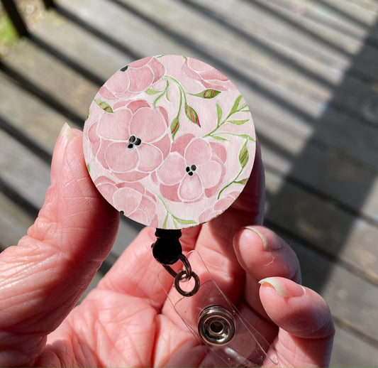Small Pink Flowers Badge Reels Retractable Badge Holder with