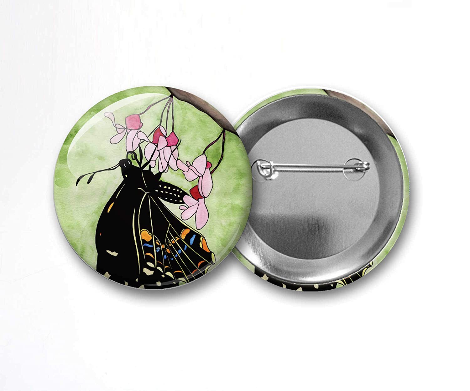 PinkPolish Design Buttons "Flutterbye" Pin Back Button, 2.25"