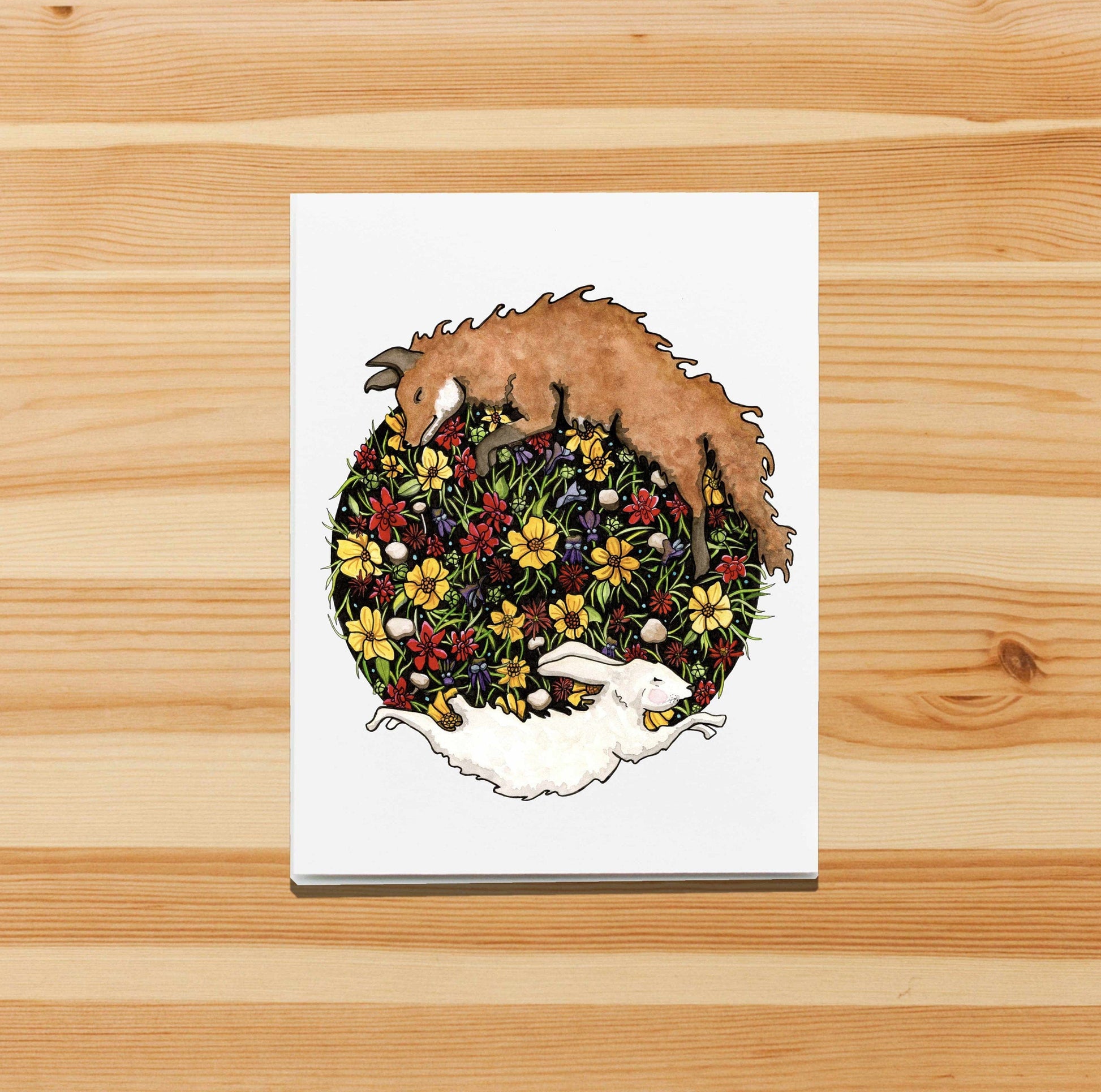 PinkPolish Design Note Cards "Fox and the Hare" Handmade Notecard