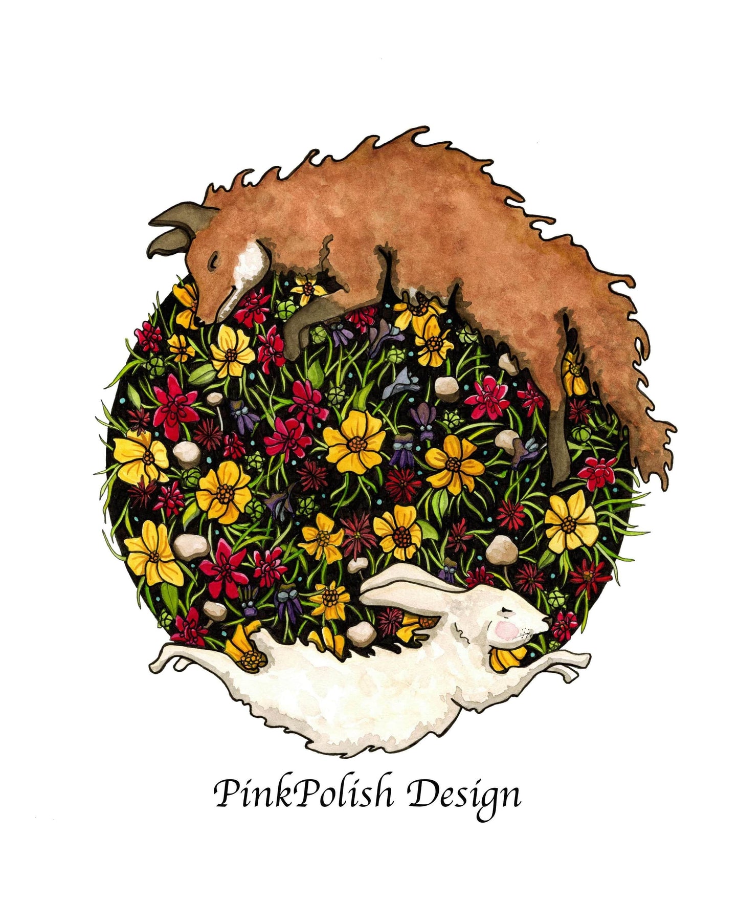 PinkPolish Design Art Prints "Fox and the Hare" Watercolor Painting: Art Print