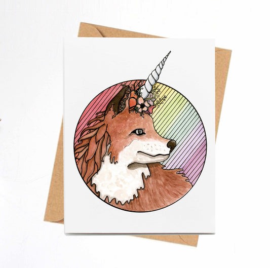 PinkPolish Design Note Cards "Foxcorn" Handmade Notecard