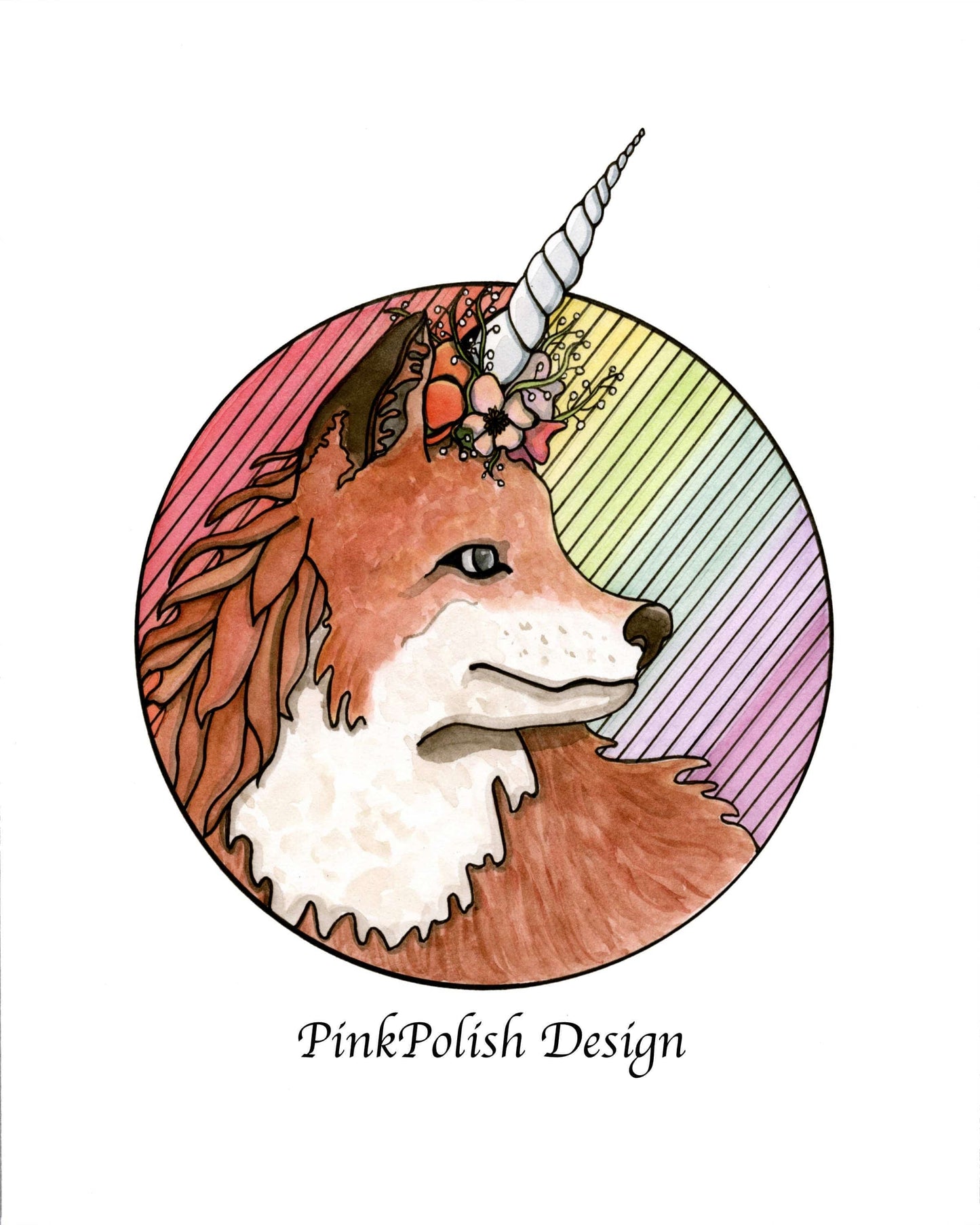 PinkPolish Design Art Prints "Foxicorn" Watercolor Painting: Art Print