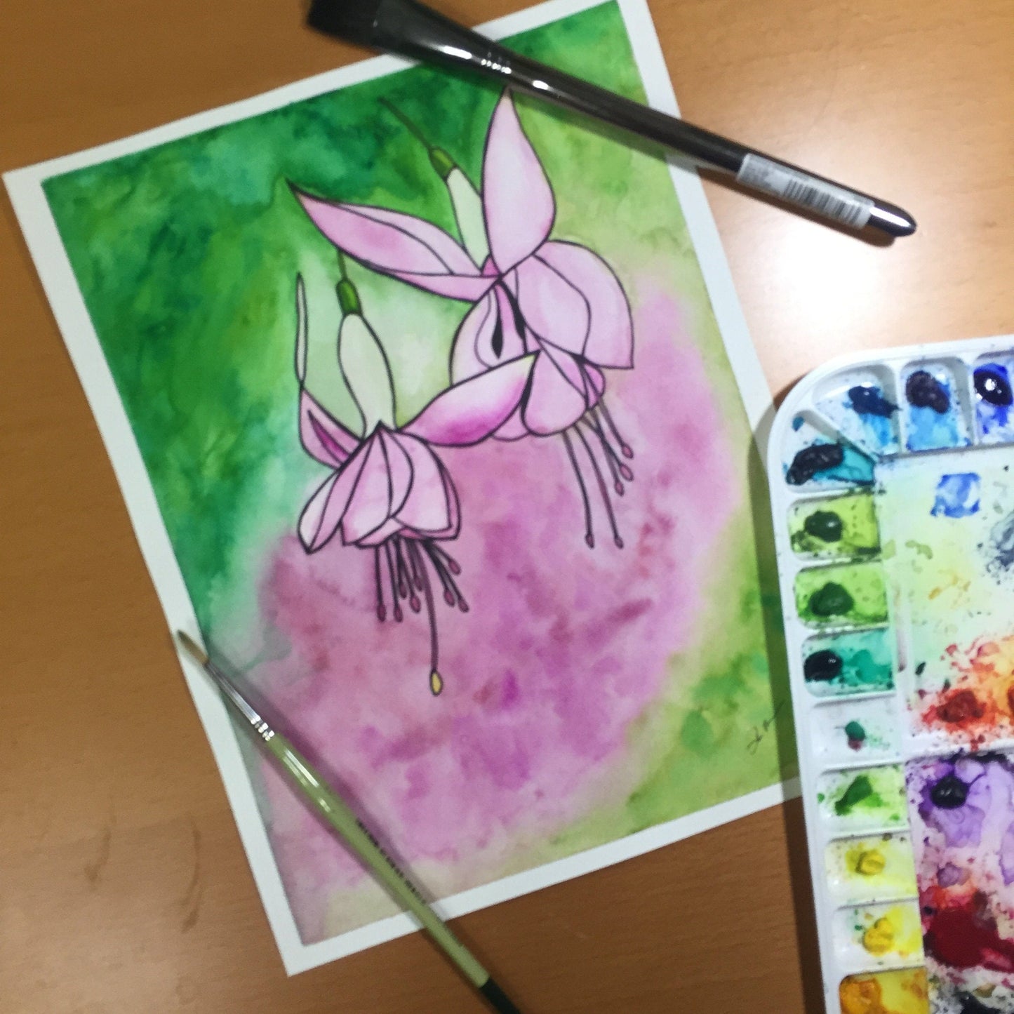 PinkPolish Design Original Art "Fuchsia" Flower Inspired Original Watercolor & Ink Illustration