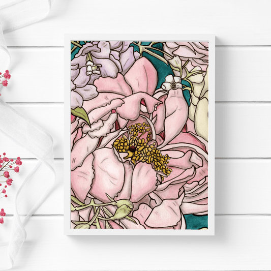 PinkPolish Design Art Prints "Garden Window Floral 2" Watercolor Painting: Art Print