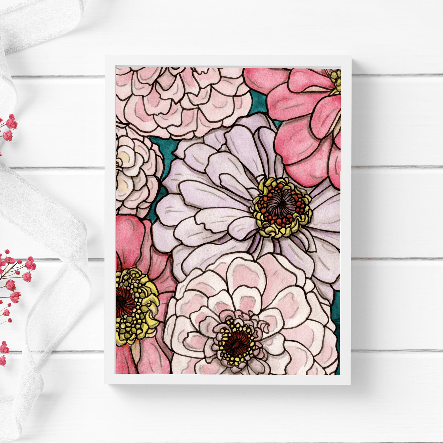 PinkPolish Design Art Prints "Garden Window Floral 3" Watercolor Painting: Art Print