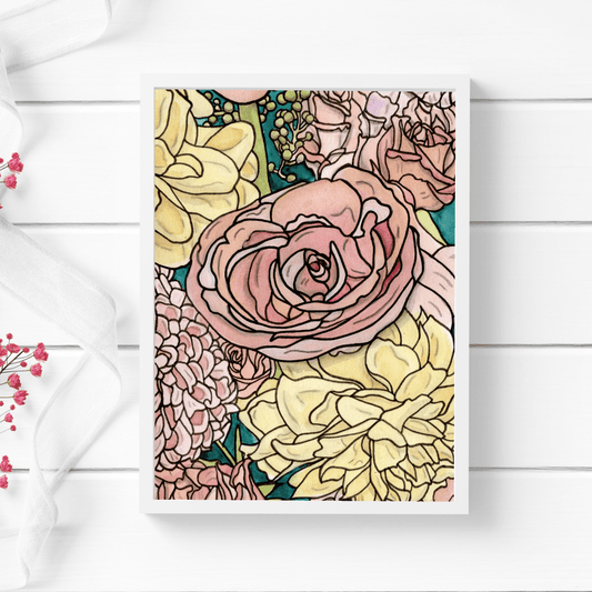 PinkPolish Design Art Prints "Garden Window Floral 4" Watercolor Painting: Art Print