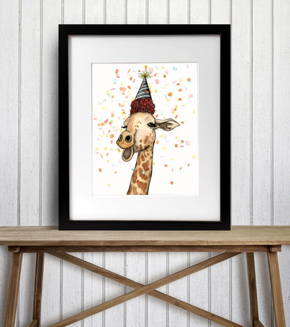 PinkPolish Design Art Prints "Giraffe Celebration" Watercolor Painting: Art Print
