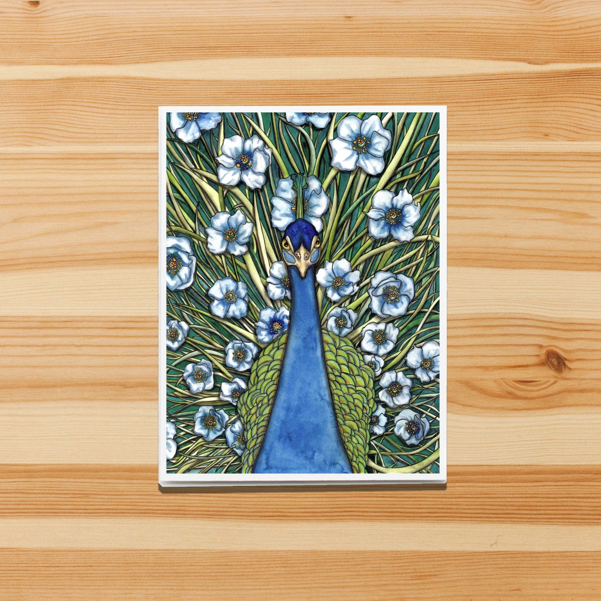 PinkPolish Design Note Cards "Grande Peacock Fleur" Handmade Notecard