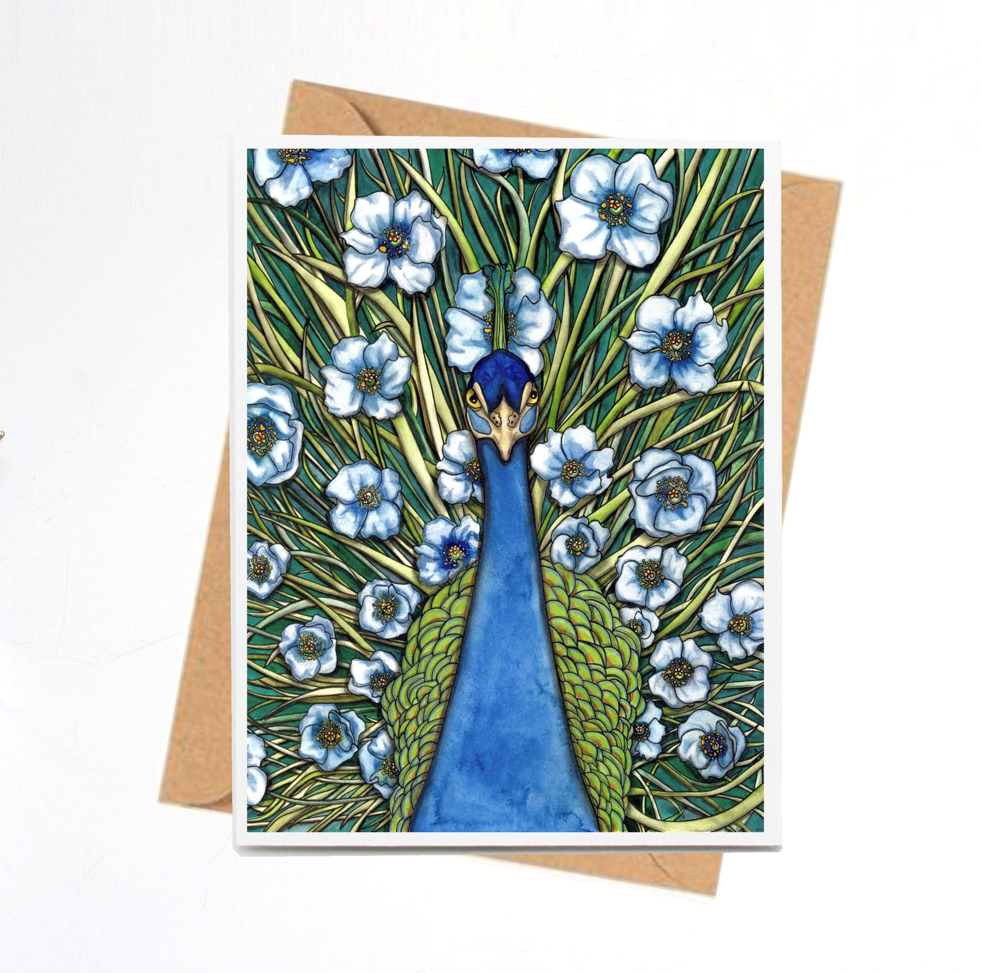 PinkPolish Design Note Cards "Grande Peacock Fleur" Handmade Notecard