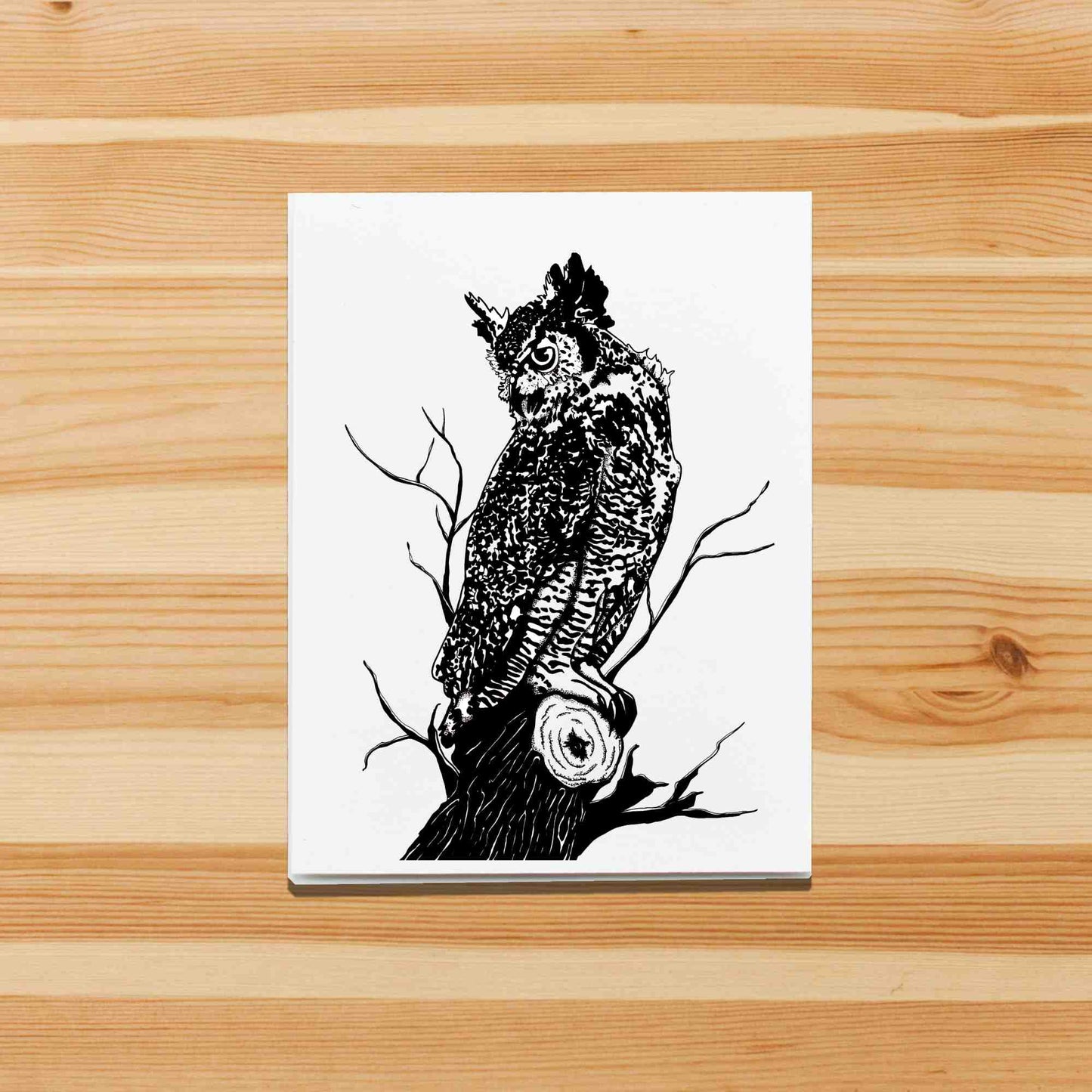 PinkPolish Design Note Cards "Great Horned Owl" Handmade Notecard