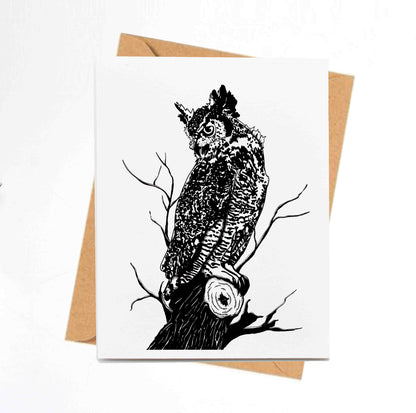 PinkPolish Design Note Cards "Great Horned Owl" Handmade Notecard