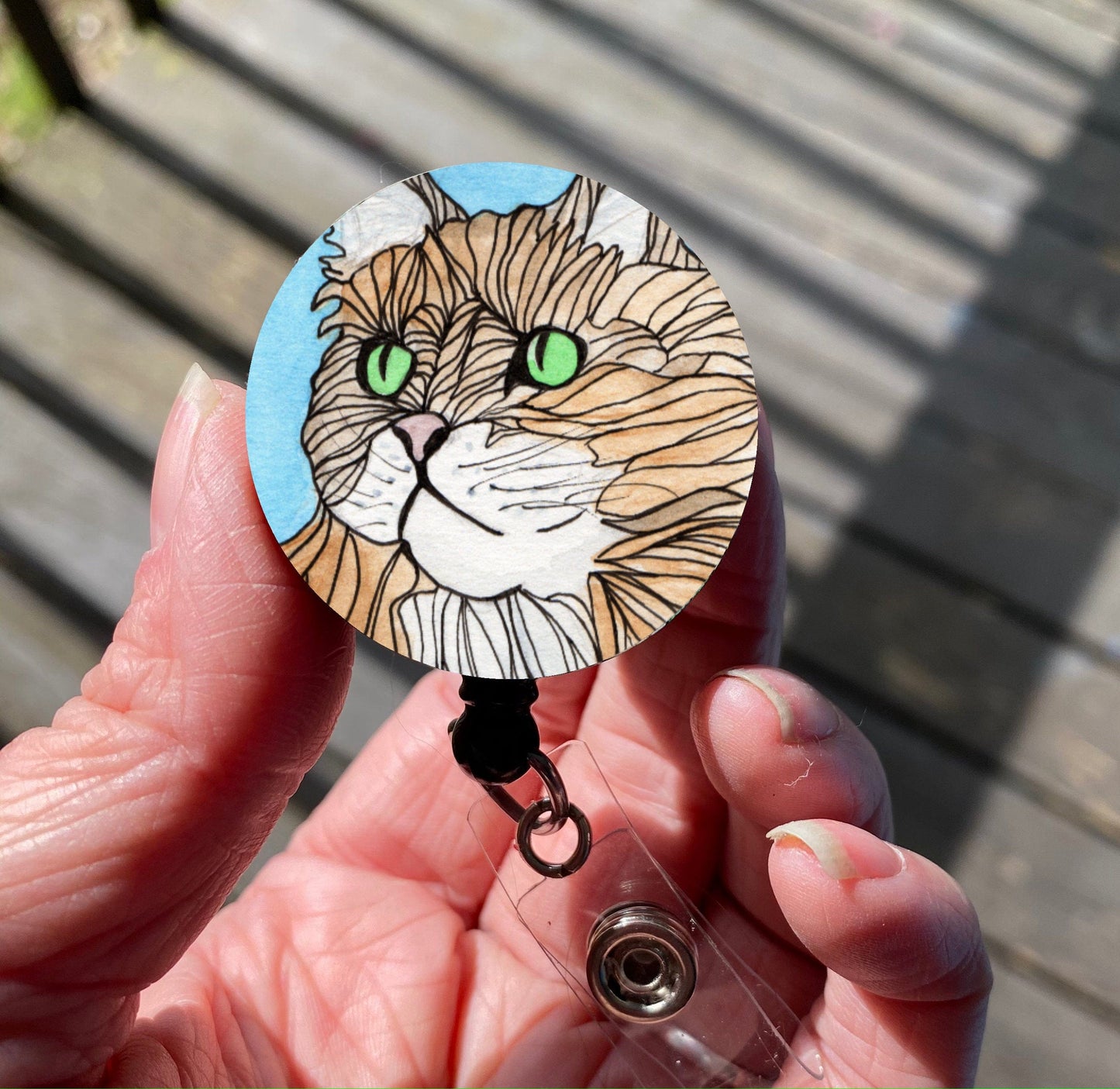 Green Eyed Cat Retractable Badge Reel