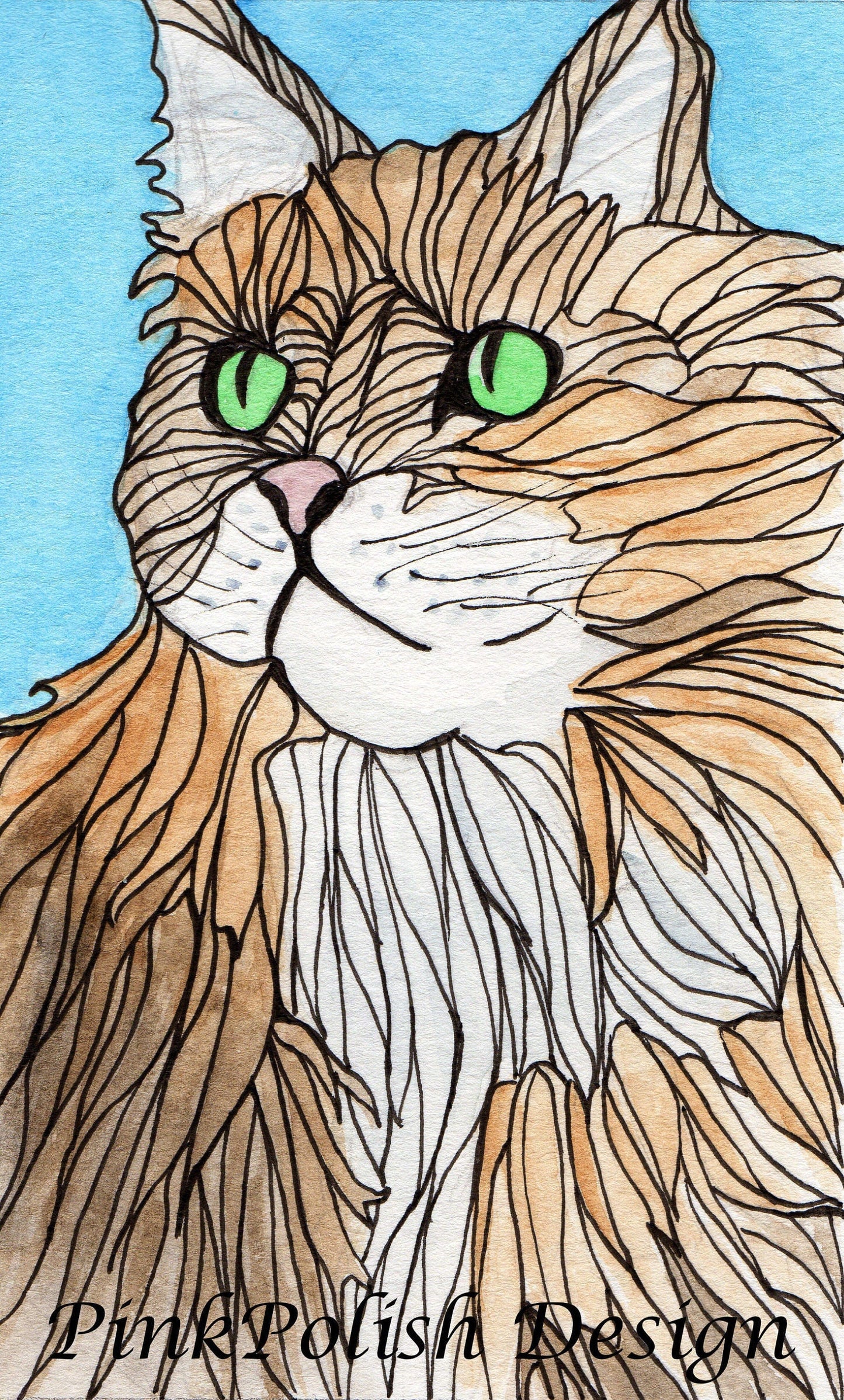 PinkPolish Design Art Prints "Green Eyed Cat"  Watercolor Painting: Art Print
