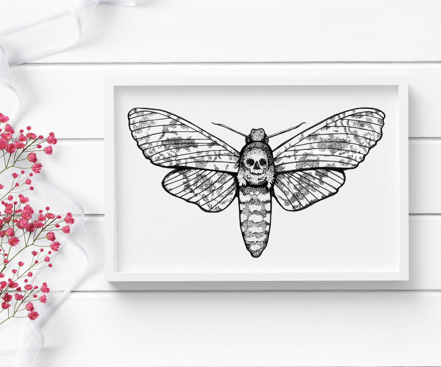 PinkPolish Design Art Prints "Hawkmoth" Ink Drawing: Art Print