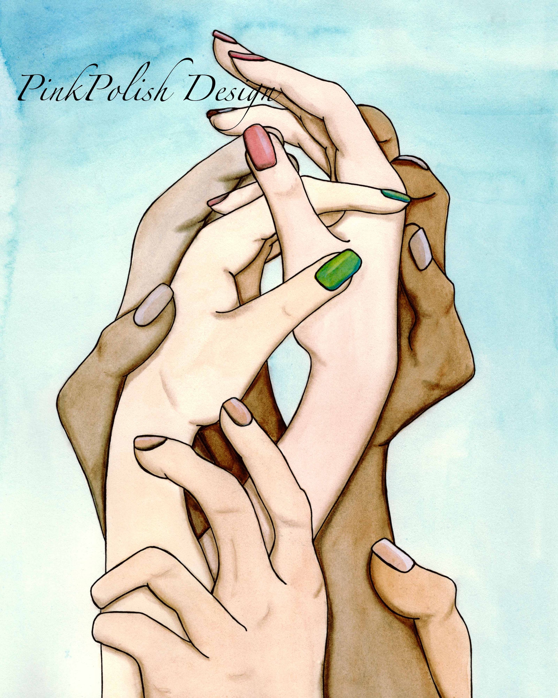 PinkPolish Design Posters, Prints, & Visual Artwork "Helping Hands" Watercolor Painting: Art Print