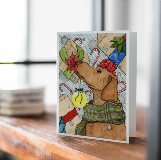 PinkPolish Design Note Cards Holiday Expectations - Puppy Inspired Watercolor Painting- Handmade Notecard