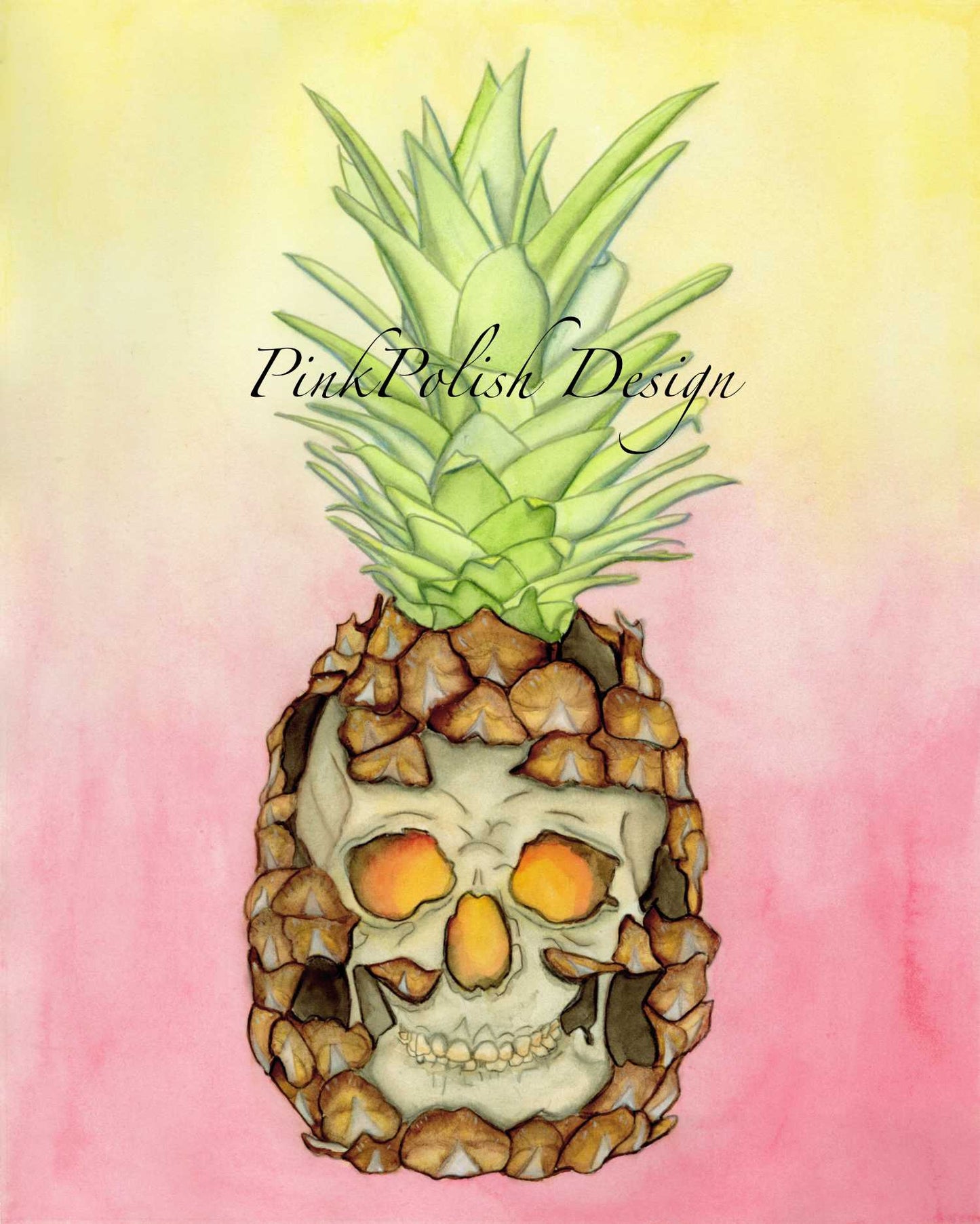 PinkPolish Design Art Prints "Jack-O-Pineapple"  Watercolor Painting: Art Print