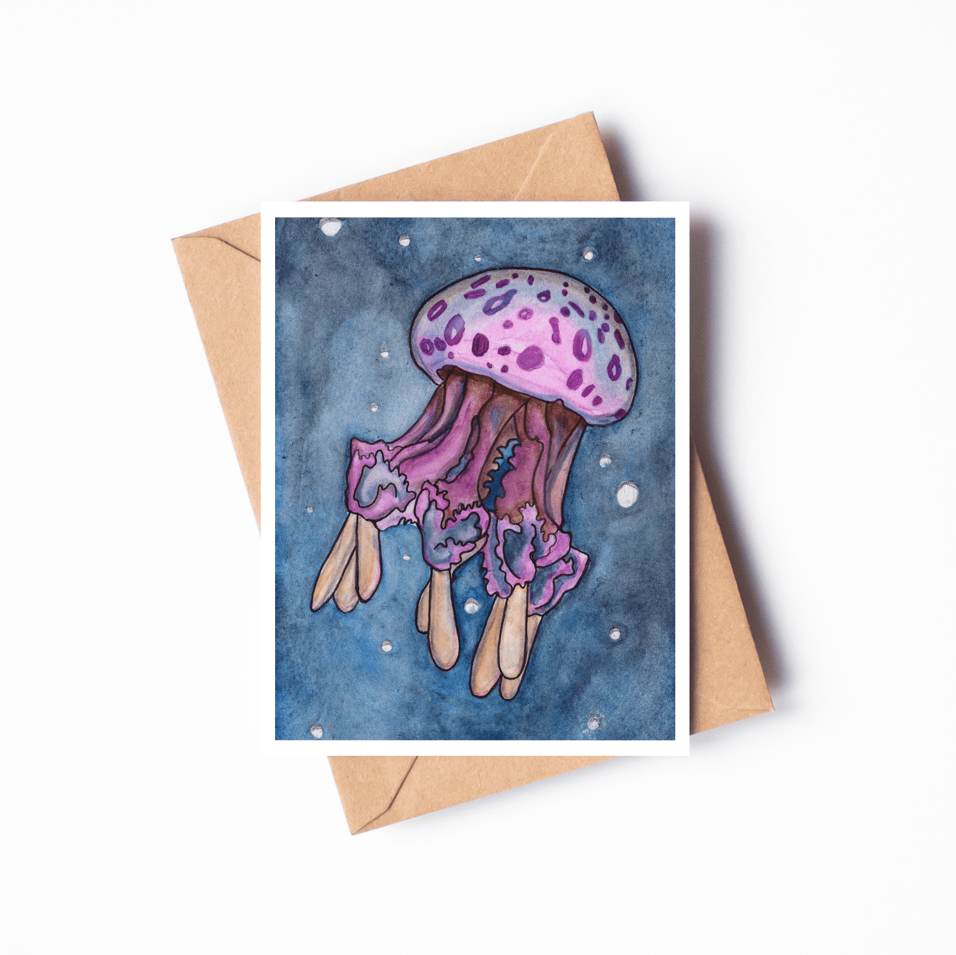 PinkPolish Design Note Cards "Jellyfish #1" Handmade Notecard