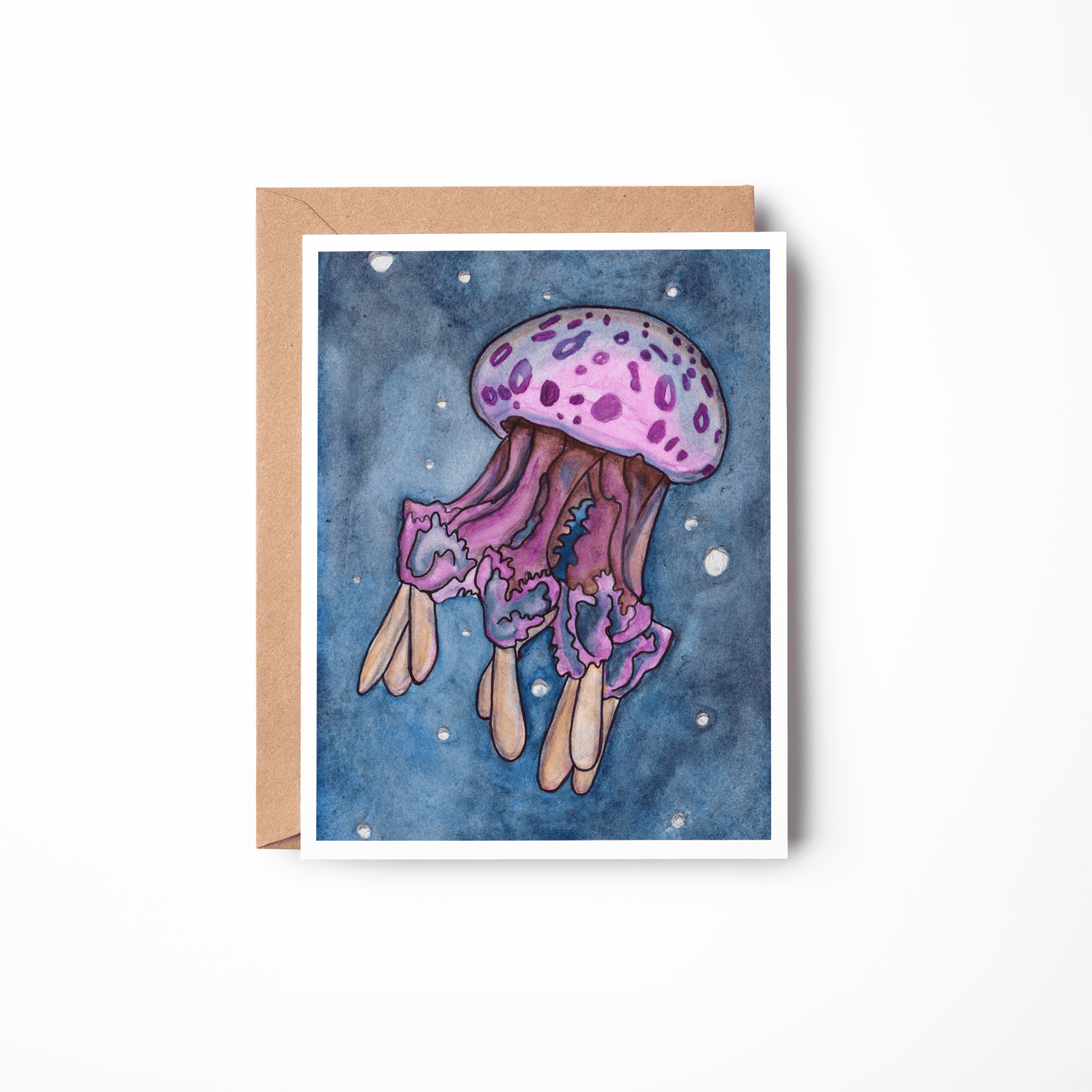 PinkPolish Design Note Cards "Jellyfish #1" Handmade Notecard