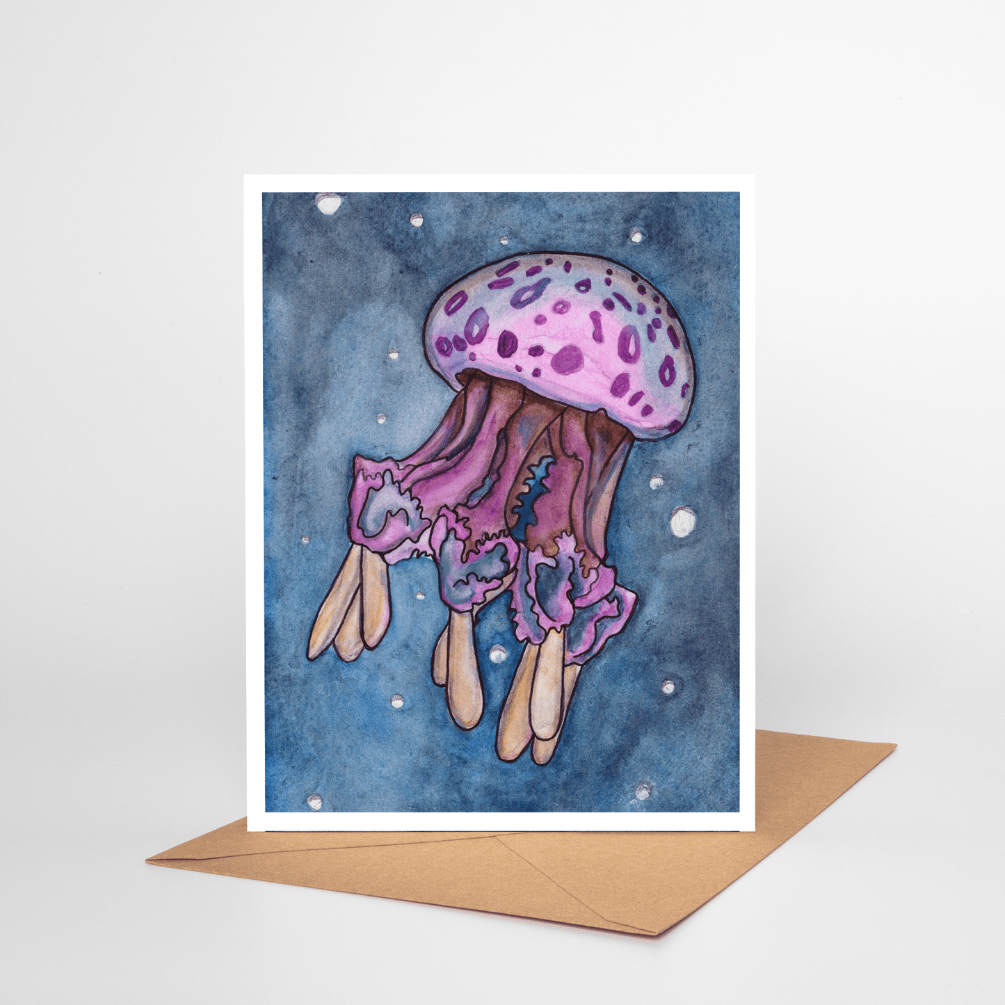 PinkPolish Design Note Cards "Jellyfish #1" Handmade Notecard