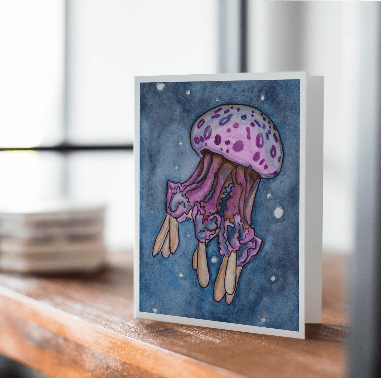 PinkPolish Design Note Cards "Jellyfish #1" Handmade Notecard