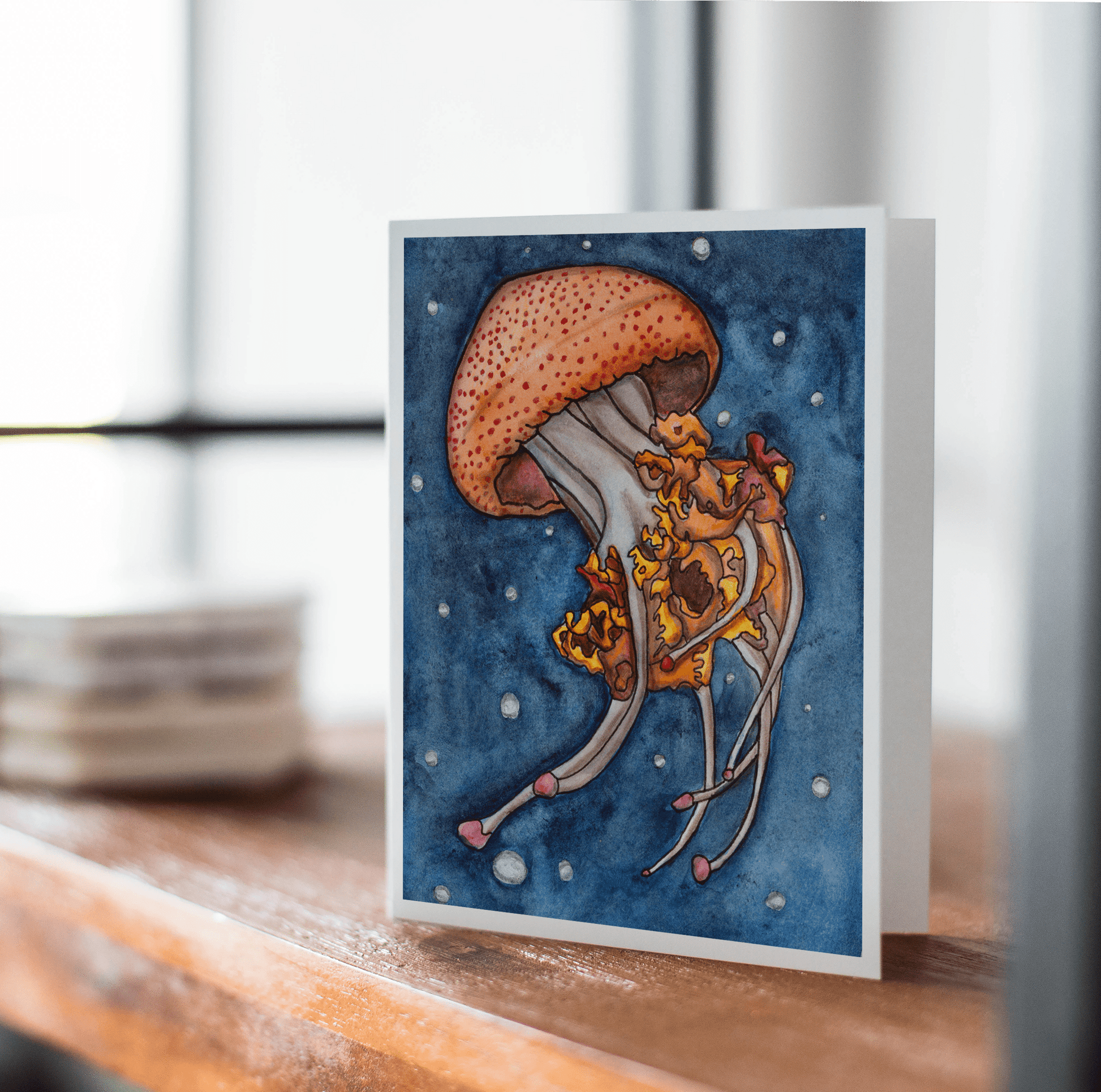 PinkPolish Design Note Cards "Jellyfish #2" Handmade Notecard