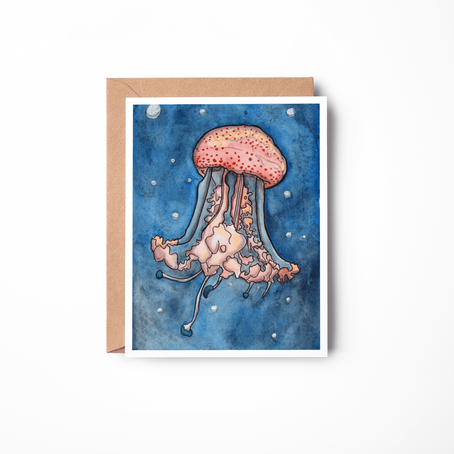 PinkPolish Design Note Cards "Jellyfish #3" Handmade Notecard