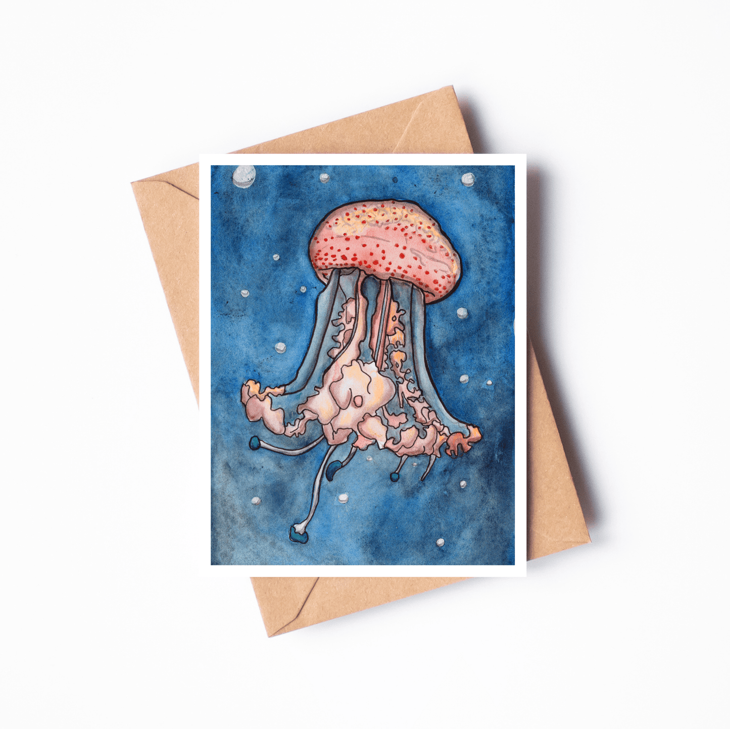 PinkPolish Design Note Cards "Jellyfish #3" Handmade Notecard