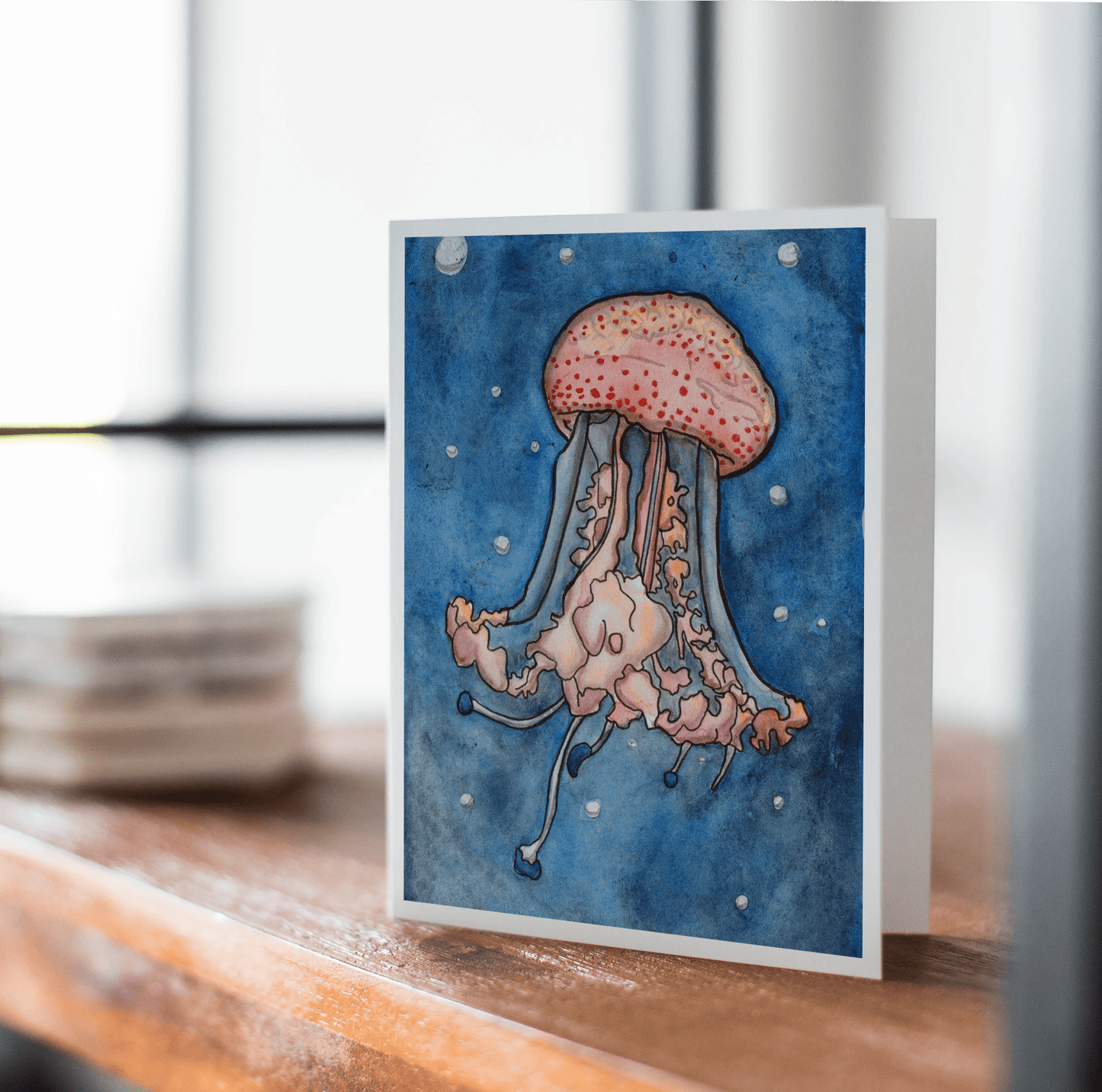 PinkPolish Design Note Cards "Jellyfish #3" Handmade Notecard