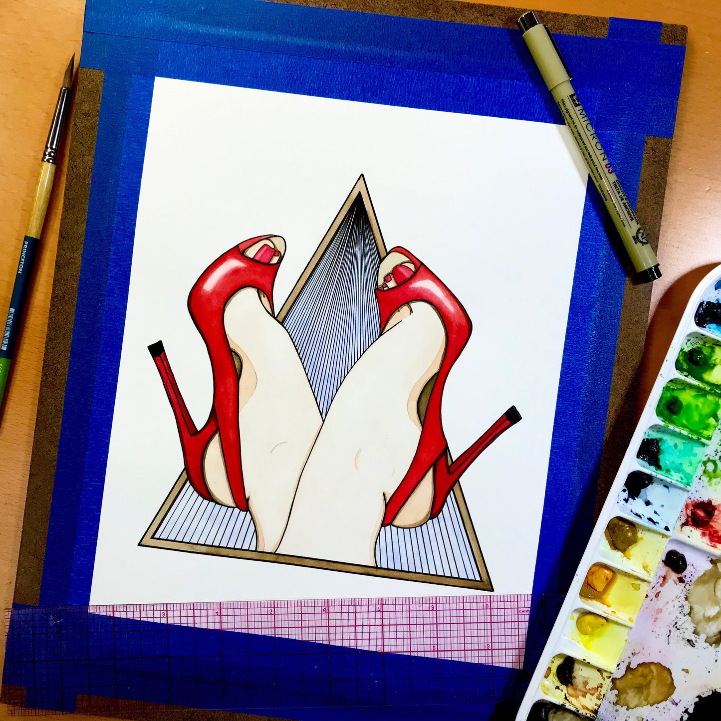 PinkPolish Design Original Art "Kick Up Your Heels" High Heel Inspired Original Watercolor & Ink Illustration