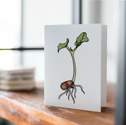 PinkPolish Design Note Cards "Kidney Bean Sprout" Handmade Notecard
