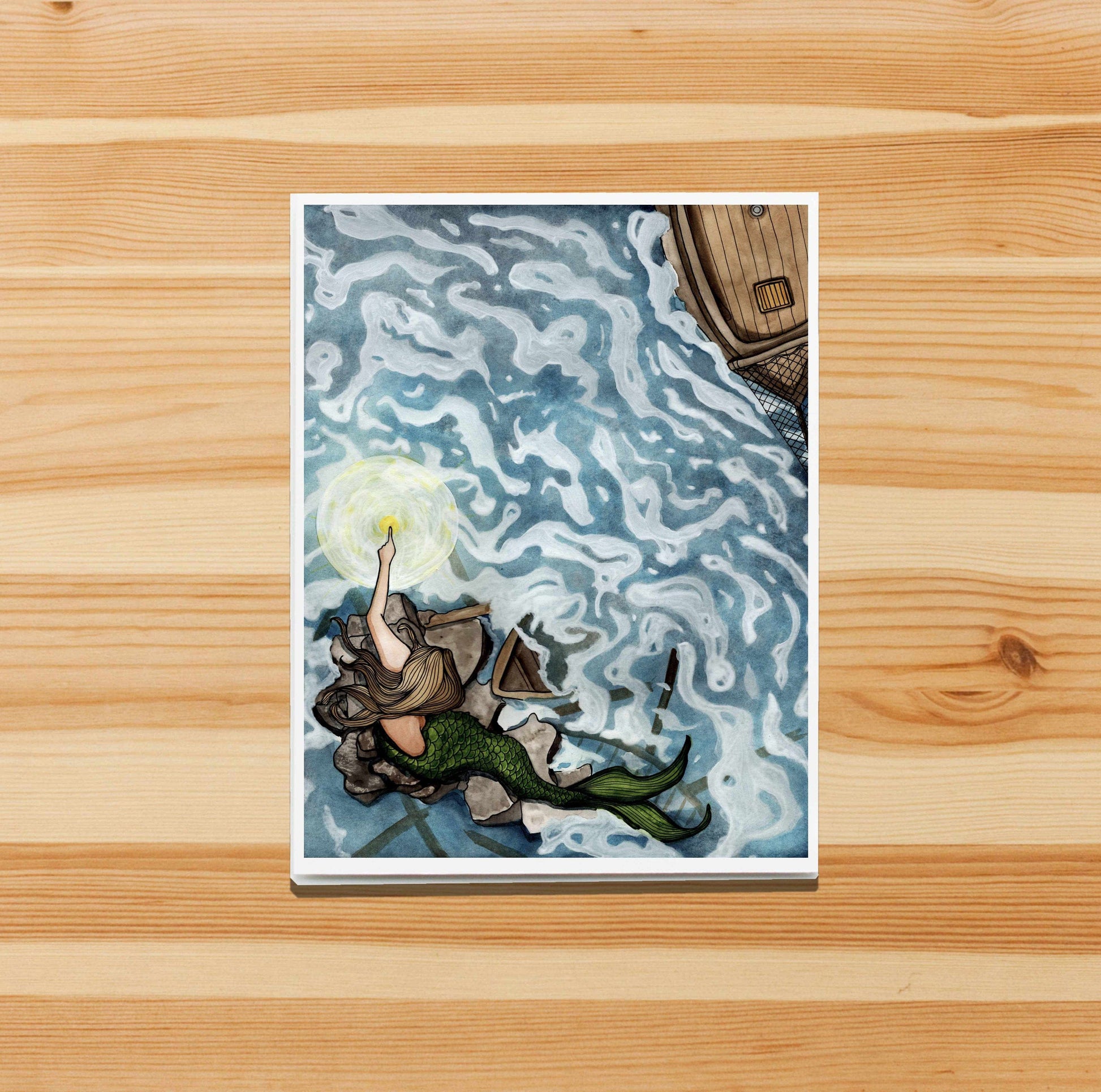 PinkPolish Design Note Cards "Lighthouse Mermaid"  Handmade Notecard