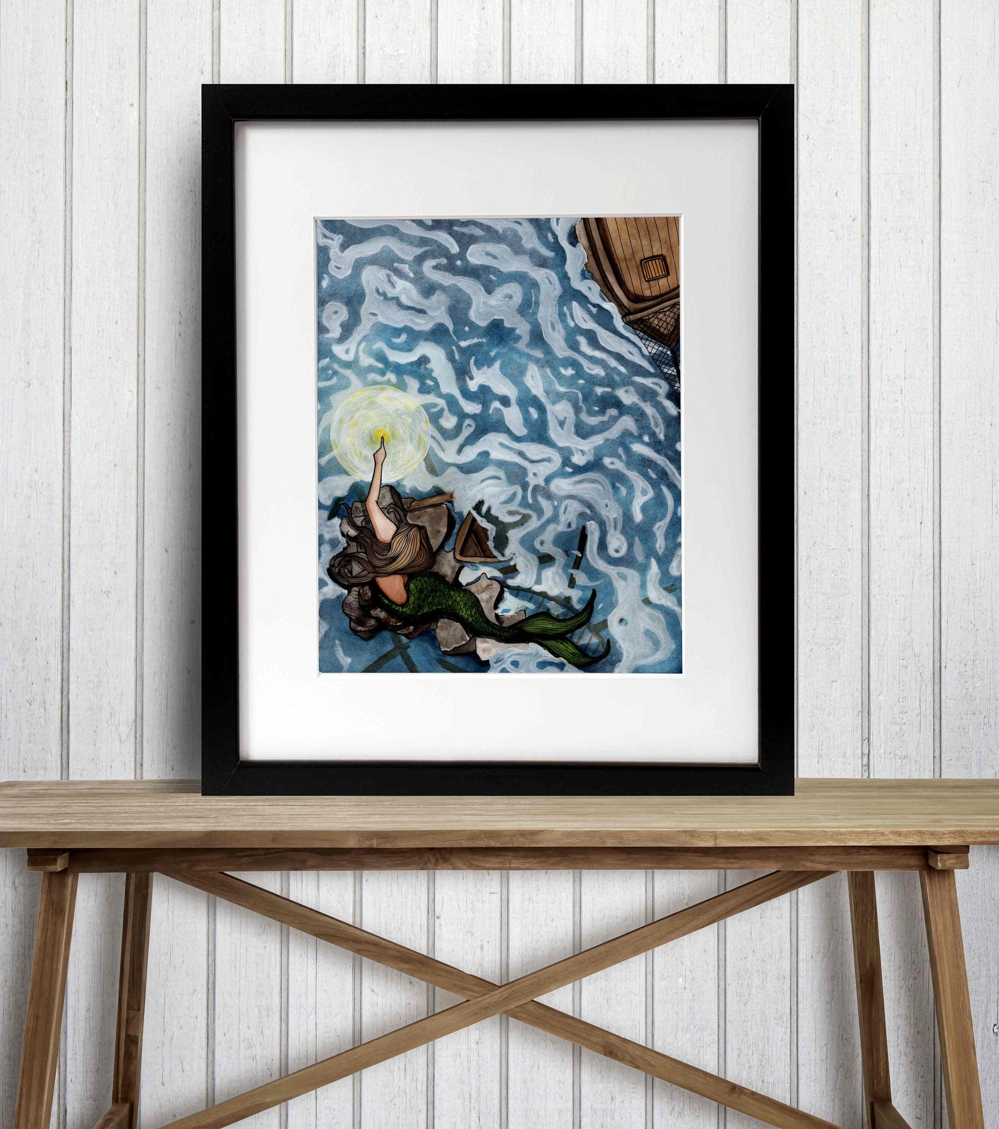 PinkPolish Design Art Prints "Lighthouse Mermaid" Watercolor Painting: Art Print
