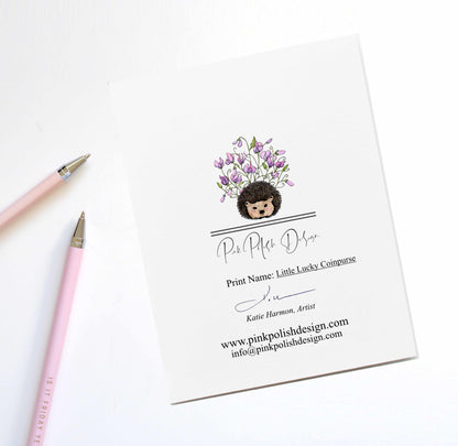 PinkPolish Design Note Cards "Little Lucky Coinpurse" Handmade Notecard