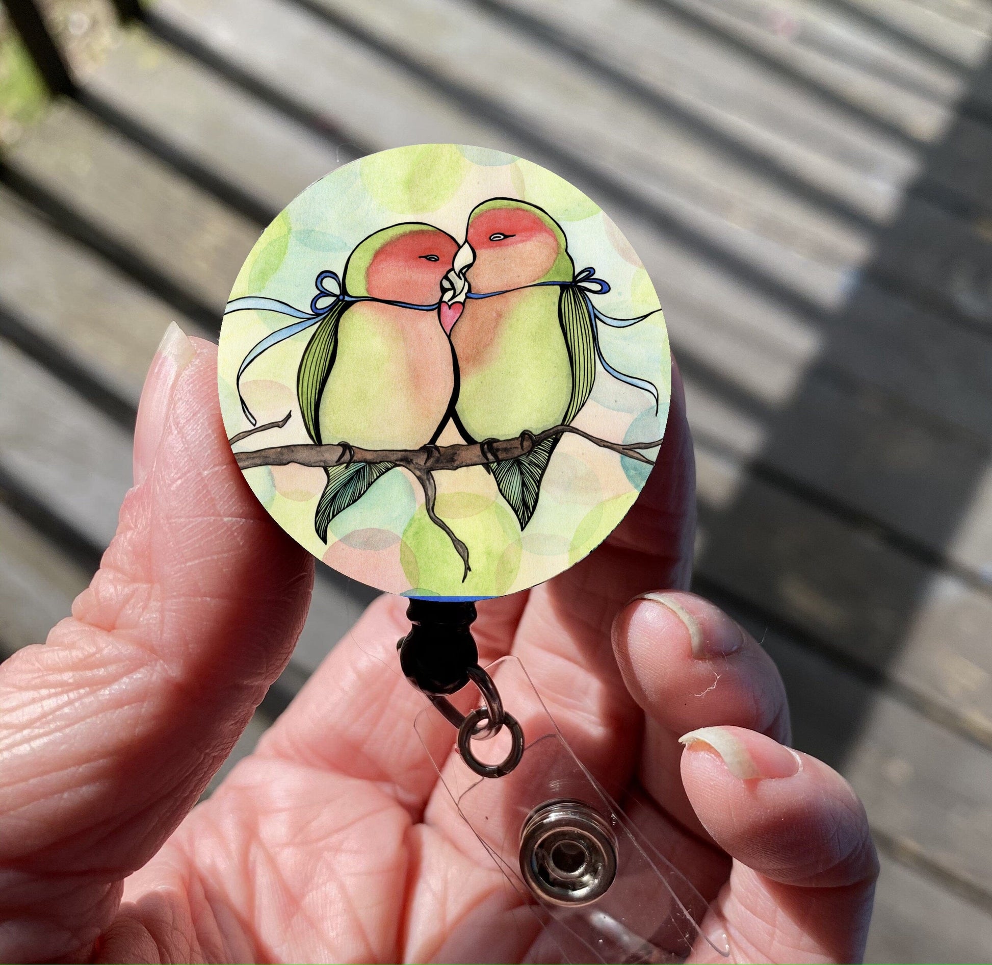 PinkPolish Design Badge Reels & Lanyards "Love Birds" Retractable Badge Reel