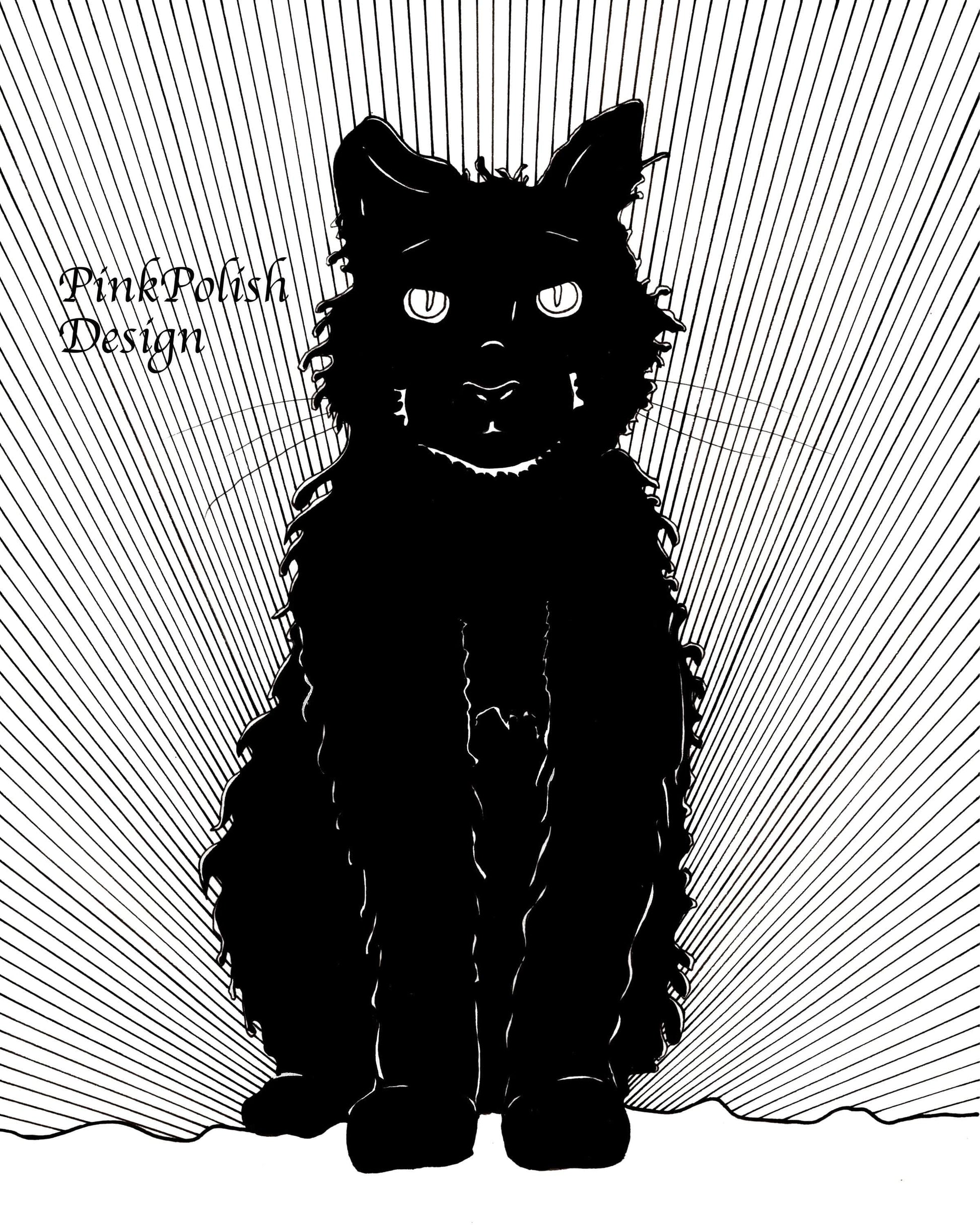 PinkPolish Design Art Prints "Luna Cat" Ink Drawing: Art Print