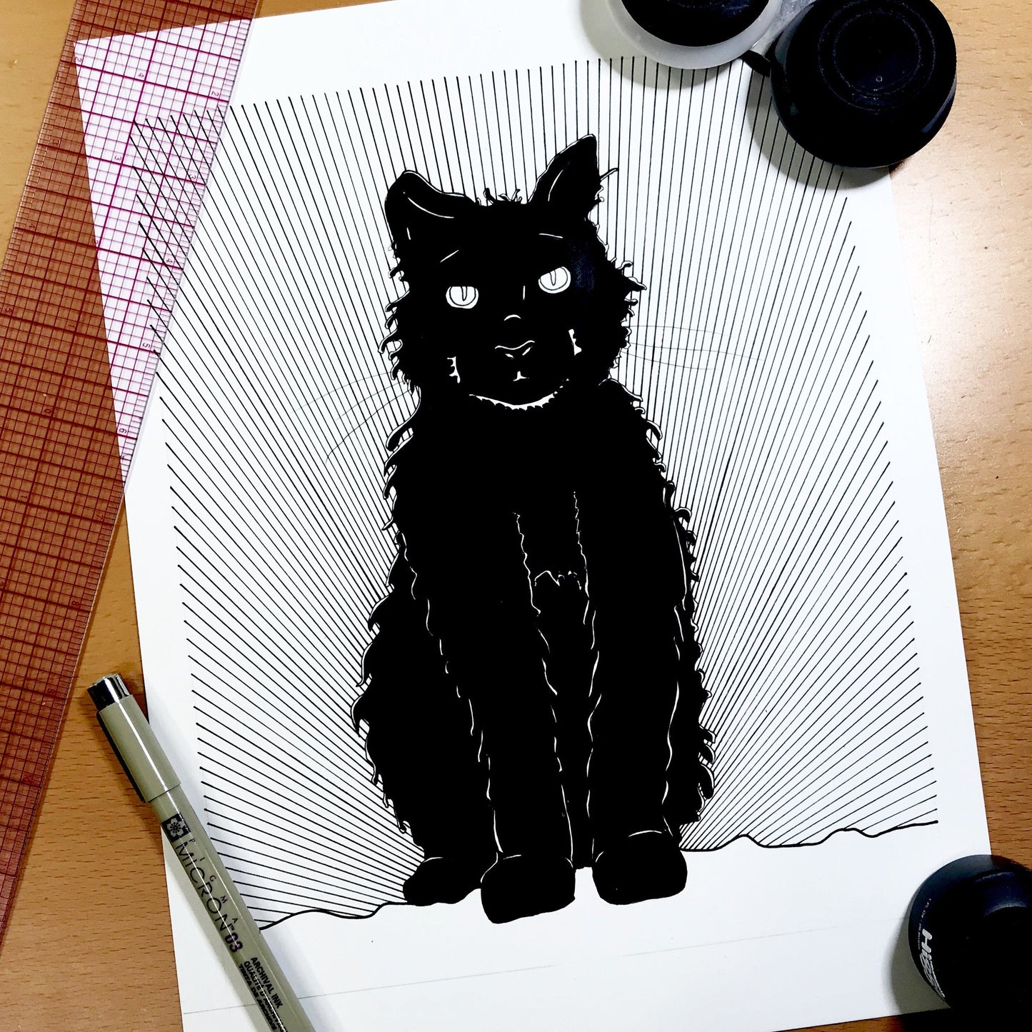 PinkPolish Design Original Art "Luna Cat" Kitty Inspired Original Ink Illustration