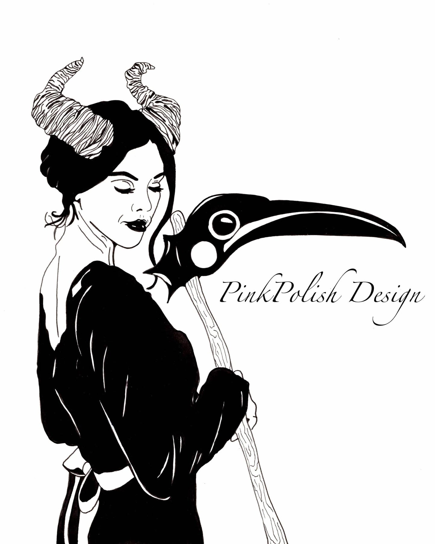 PinkPolish Design Art Prints "Madame Reaper" Ink Drawing: Art Print