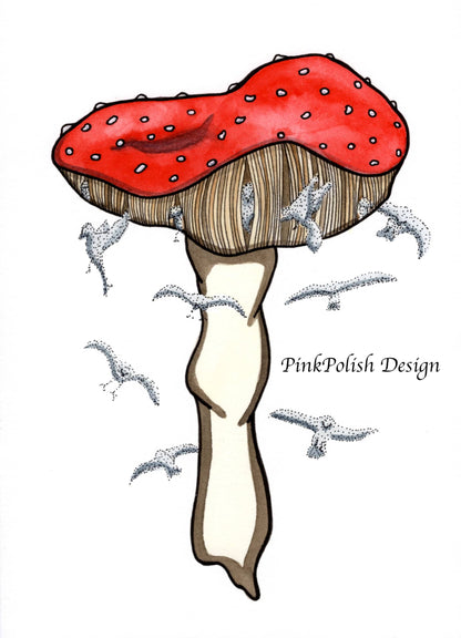 PinkPolish Design Art Prints "Magic Mushroom" Watercolor Painting: Art Print